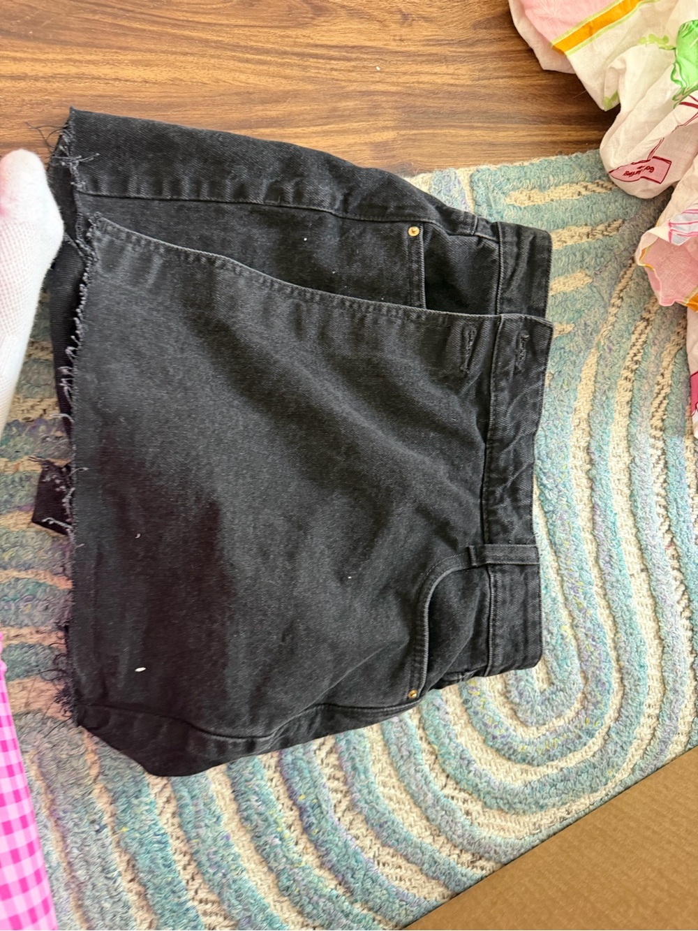 Zara Black Denim Skort with Frayed Hem